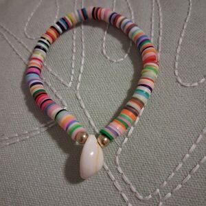 Multicolor Heishi Bead Bracelet with Shell Charm